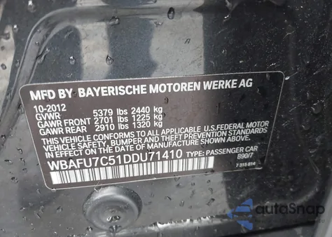 2013 BMW 535I xDrive from USA, damaged, VIN WBAFU7C51DDU71410